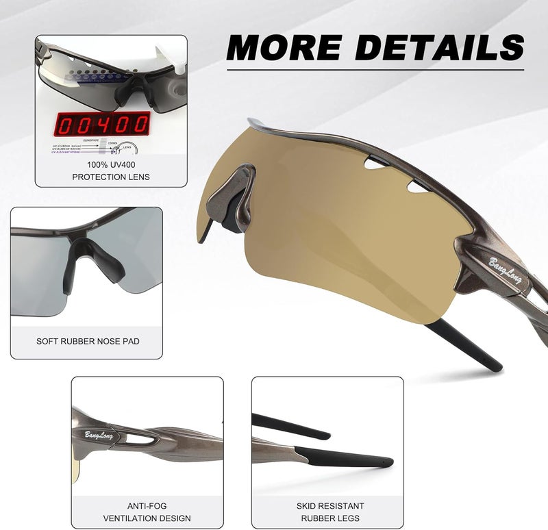 BangLong Polarized Sports Sunglasses Cycling Sun Glasses for Men Women with 5 Interchangeable Lenes for Running Baseball Golf - Image 5